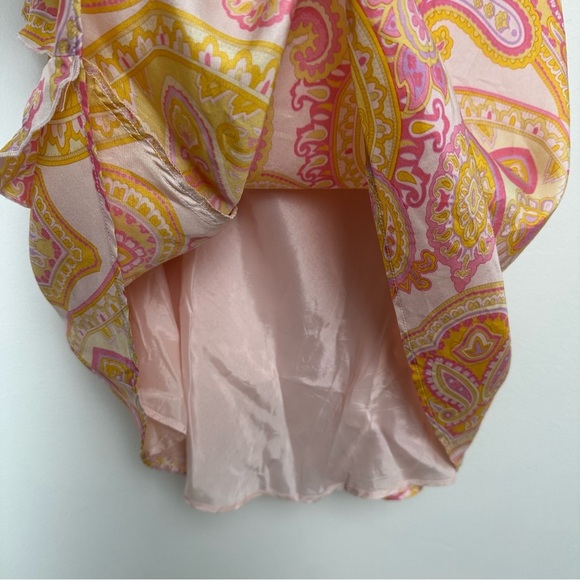 Banana Republic Silk Dress Size 2 Petite Pink Paisley Babydoll Ruffle Y2K - Picture 7 of 12